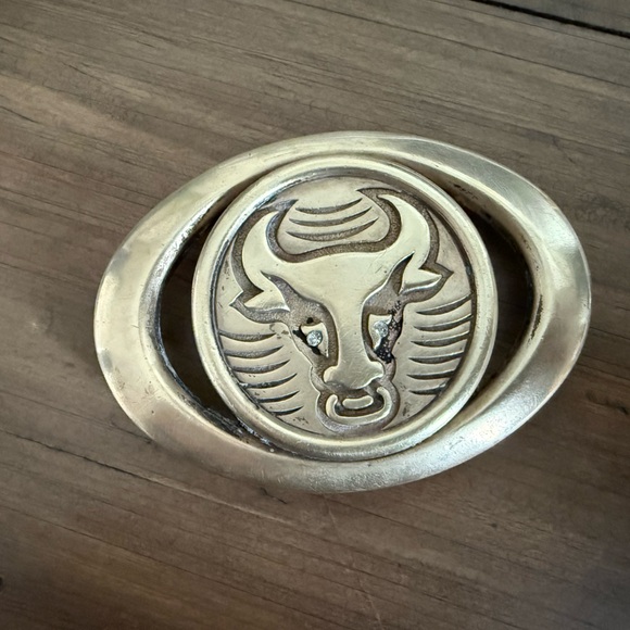 Vintage Other - Vintage Brass Bull Belt Buckle • Taurus Zodiac Steer Head Western Rodeo